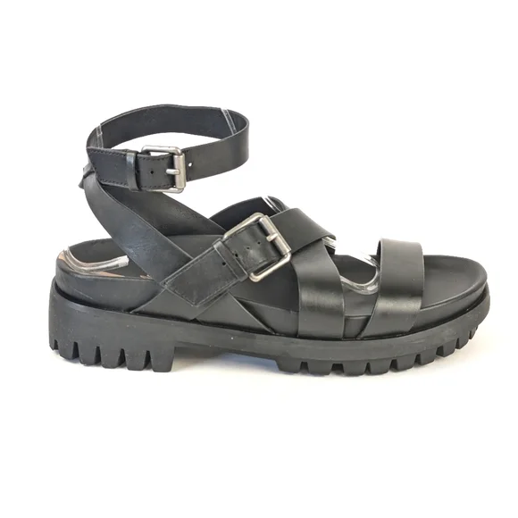 NEW Sam Edelman Eleanora Ankle Strap Gladiator Lug Sole Black Sandal Siz… - Picture 16 of 16